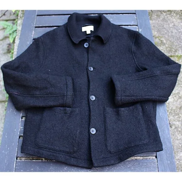 COS Boiled Wool Chore Jacket with Rib Knit Collar, Black, XL - Picture 2 of 9
